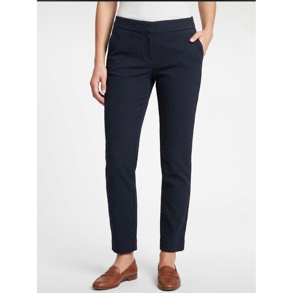 Banana Republic Hampton Fit Navy Blue Diamond Textured Slim Ankle Pants 2
